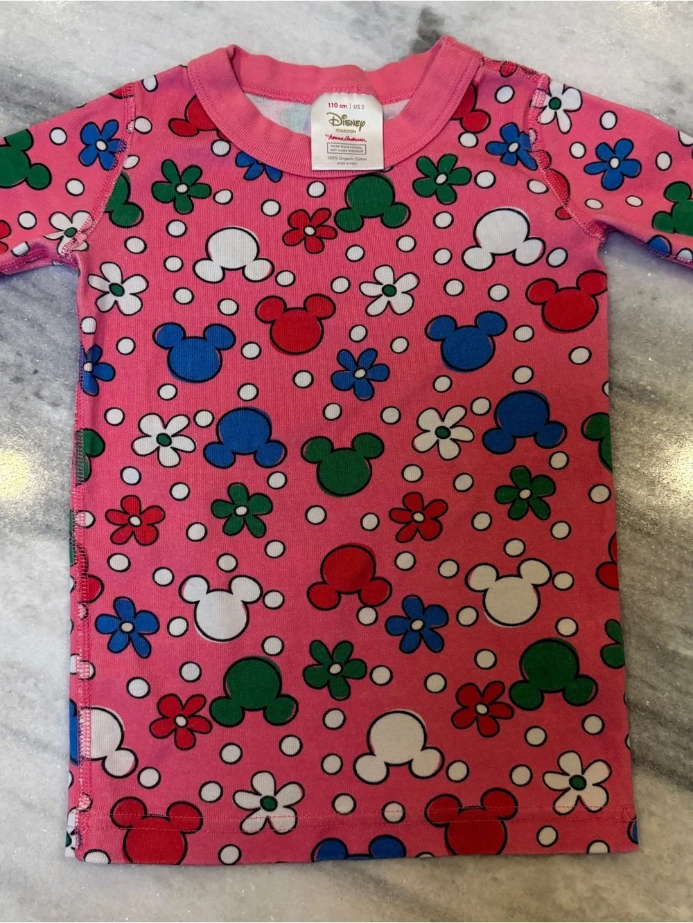 Hanna Andersson Disney Size 5 Pink Mickey Floral Short Sleeve Shorts Pajama Set